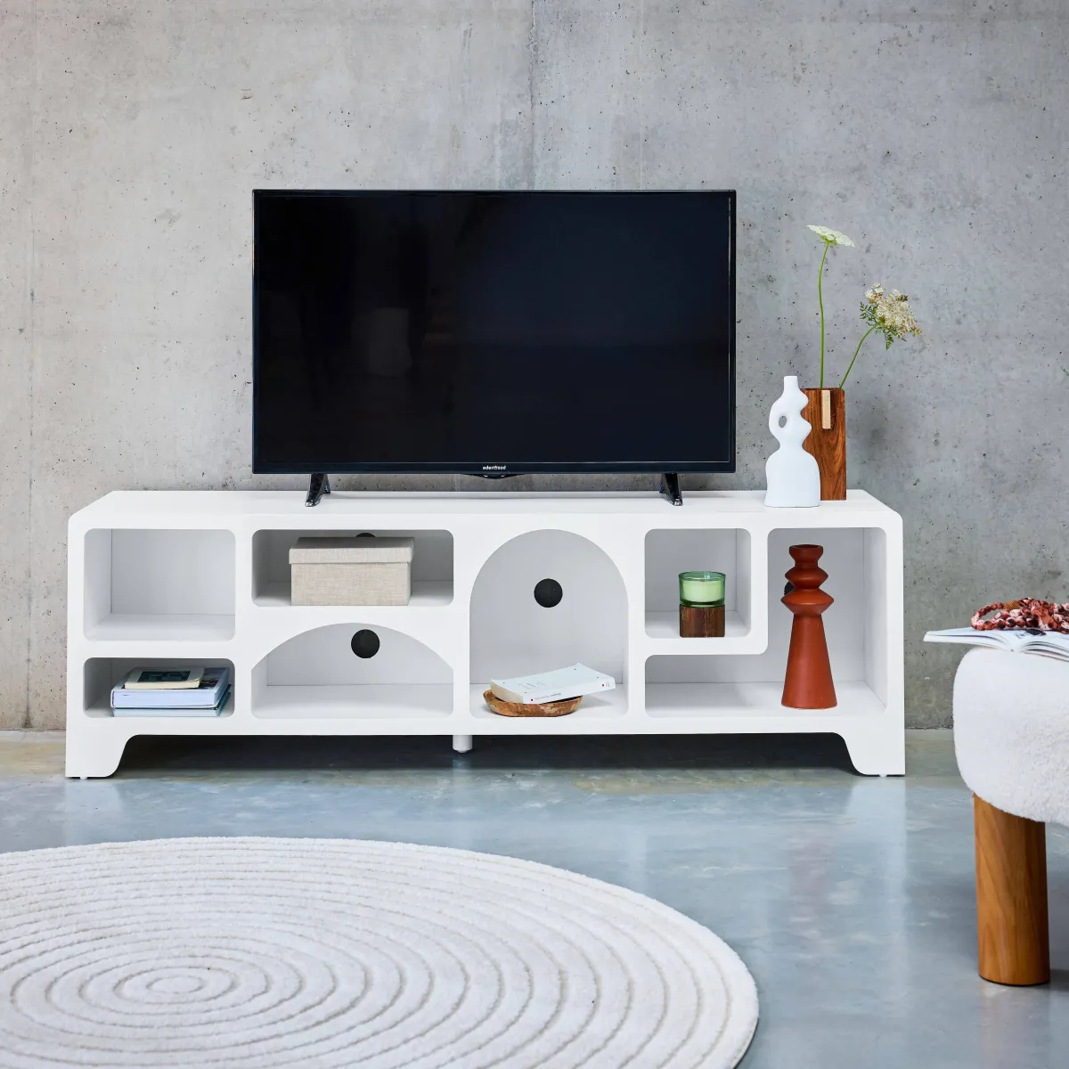 sweeek Mobilie TV organico effetto legno bianco, 160cm