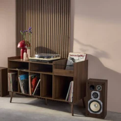 sweeek Mobili per vinili XL vintage effetto legno scuro, 130cm