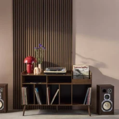 sweeek Mobili per vinili XL vintage effetto legno scuro, 130cm