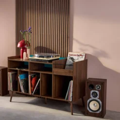 sweeek Mobili vintage per vinili effetto legno bicolore XL