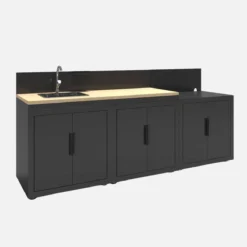 sweeek Modulo cucina da esterno acciaio e decorazione in legno, 3 moduli