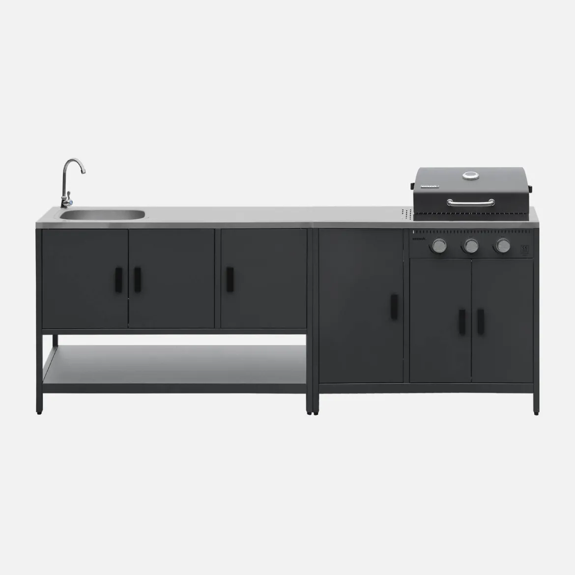Modulo cucina da esterno con barbecue a gas a 3 bruciatori, 2 moduli