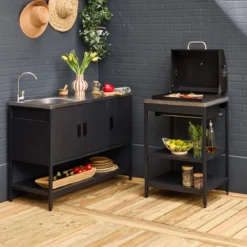 Modulo cucina da esterno con barbecue a carbonella e lavandino, 2 moduli