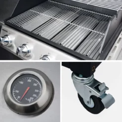 sweeek Modulo cucina da esterno con barbecue a 4 bruciatori, fuoco laterale, lavello e porta utensili