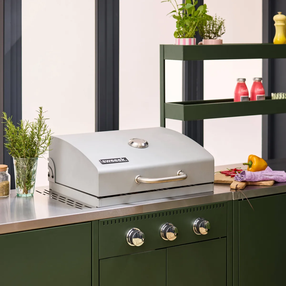 sweeek Modulo cucina da esterno con barbecue a gas a 3 bruciatori, 5 moduli