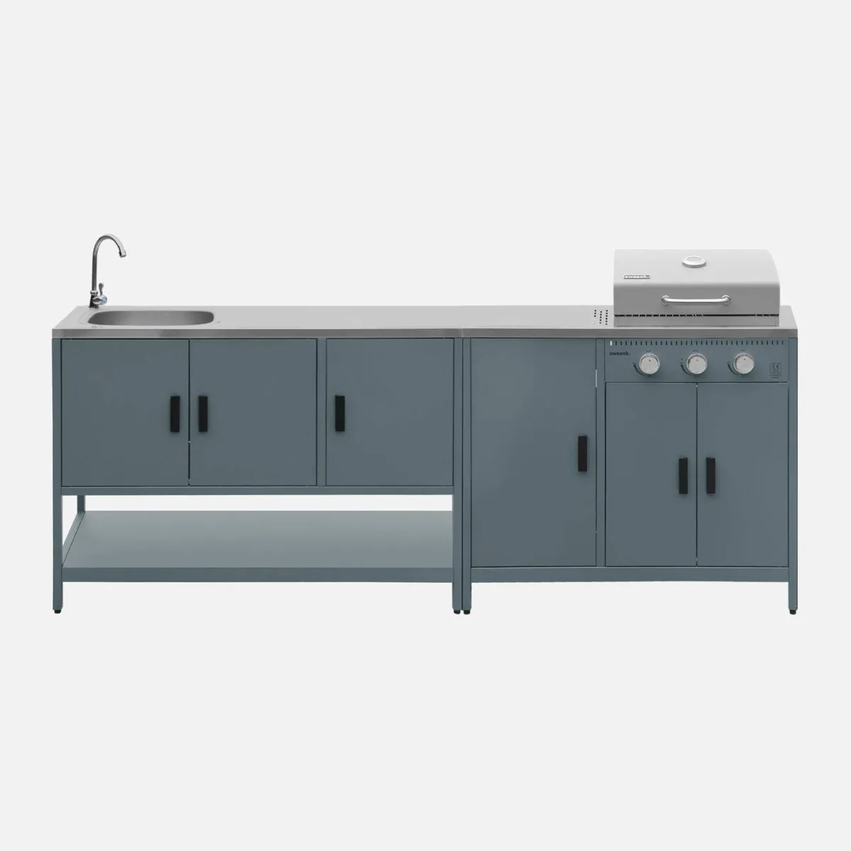 sweeek Modulo cucina da esterno con barbecue a gas a 3 bruciatori, 2 moduli