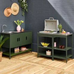 sweeek Modulo cucina da esterno con barbecue a carbonella, 3 moduli