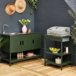sweeek Modulo cucina da esterno con barbecue a carbonella e lavandino, 2 moduli