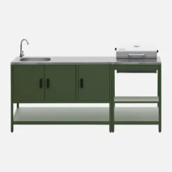 sweeek Modulo cucina da esterno con barbecue a carbonella e lavandino, 2 moduli
