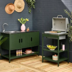 sweeek Modulo cucina da esterno con barbecue a carbonella e lavandino, 2 moduli