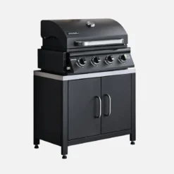Modulo cucina da esterno in acciaio con barbecue a gas a 4 bruciatori, 80cm
