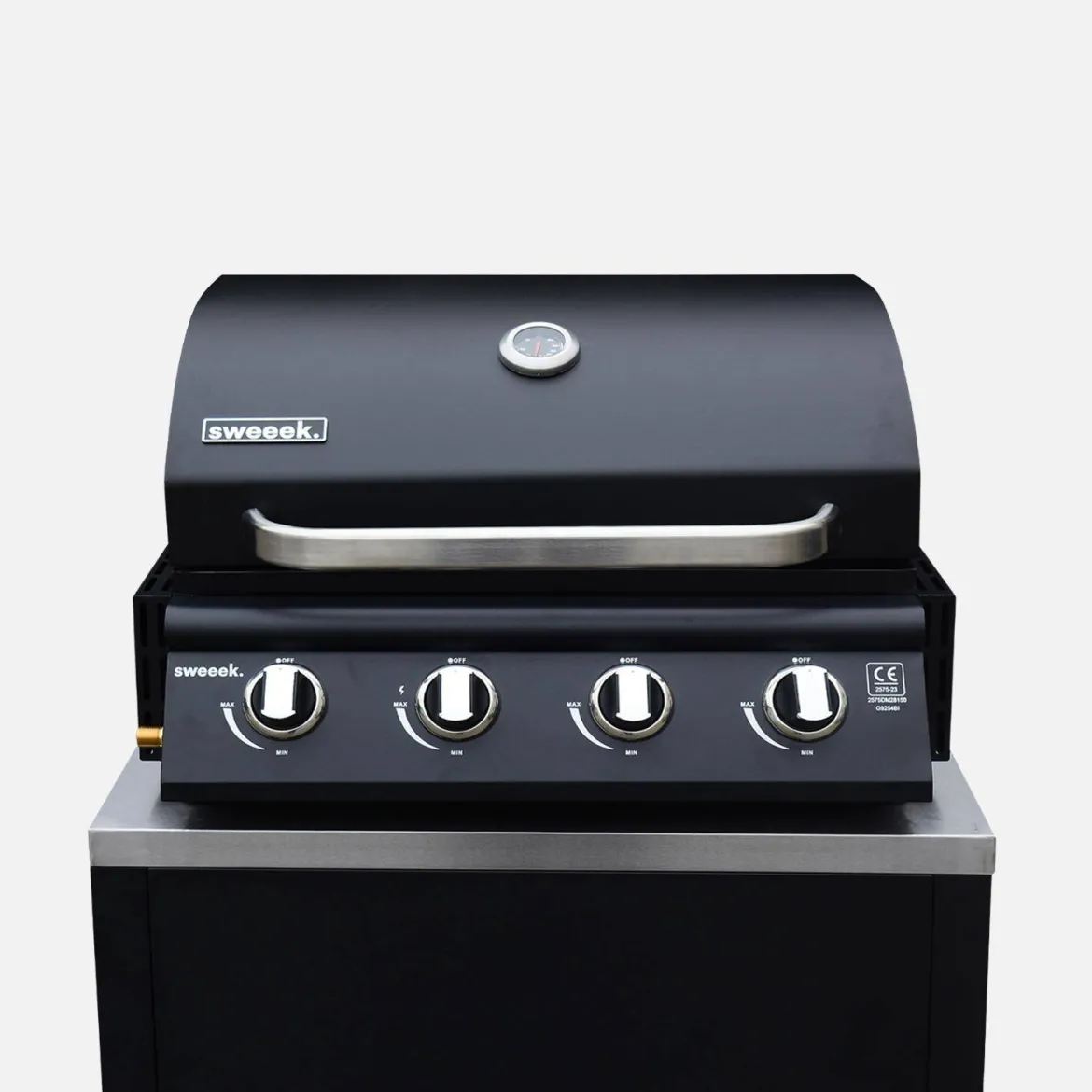 Modulo cucina da esterno in acciaio con barbecue a gas a 4 bruciatori, 80cm