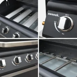 Modulo cucina da esterno in acciaio con barbecue a gas a 4 bruciatori, 80cm