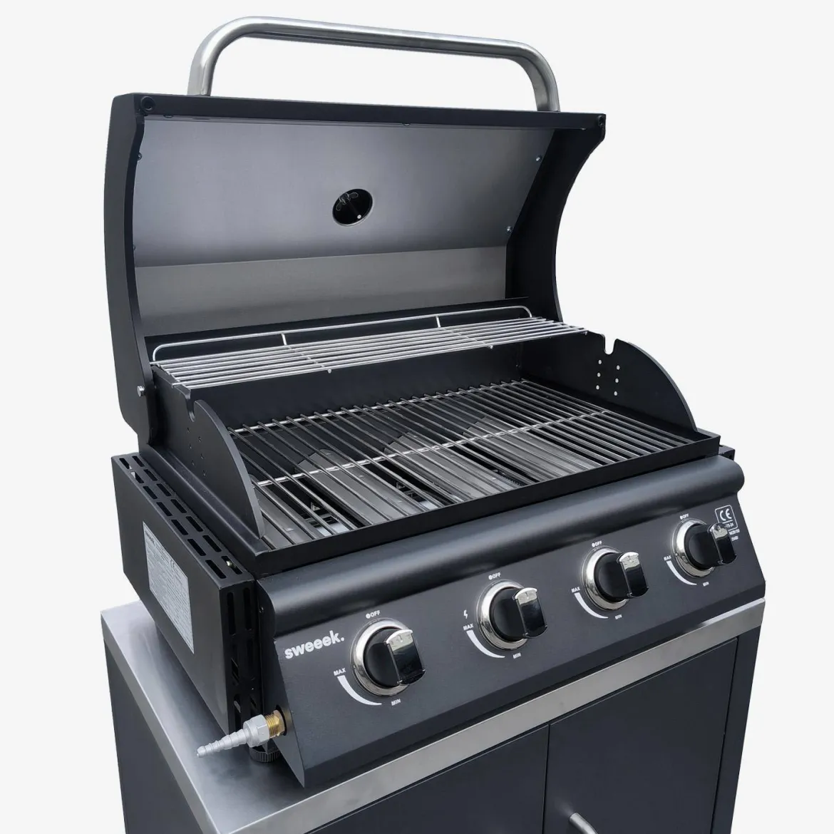 Modulo cucina da esterno in acciaio con barbecue a gas a 4 bruciatori, 80cm