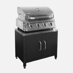 sweeek Modulo cucina da esterno in acciaio con barbecue a gas a 4 bruciatori, 80cm