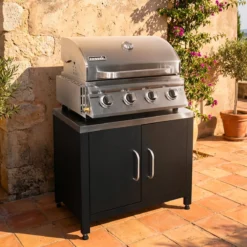 sweeek Modulo cucina da esterno in acciaio con barbecue a gas a 4 bruciatori, 80cm