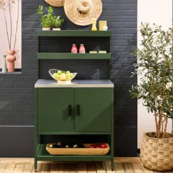 sweeek Modulo cucina da esterno in acciaio con 2 ripiani sospesi e 2 ante, 80cm