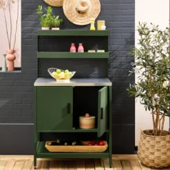sweeek Modulo cucina da esterno in acciaio con 2 ripiani sospesi e 2 ante, 80cm