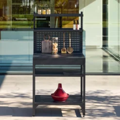 sweeek Modulo cucina da esterno in acciaio con 2 ripiani, 2 piani e supporto a parete, 80cm