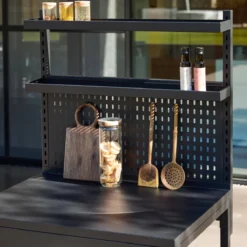 sweeek Modulo cucina da esterno in acciaio con 2 ripiani, 2 piani e supporto a parete, 80cm