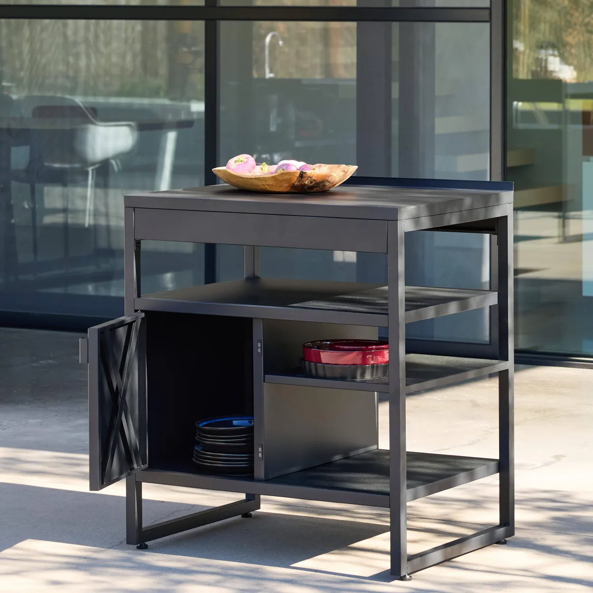 sweeek Modulo cucina da esterno in acciaio con 1 anta e 3 ripiani, 80cm