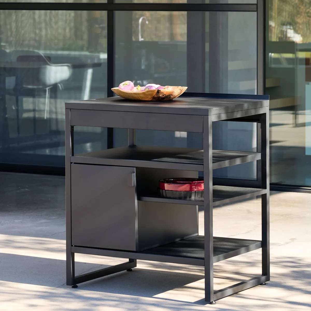 sweeek Modulo cucina da esterno in acciaio con 1 anta e 3 ripiani, 80cm
