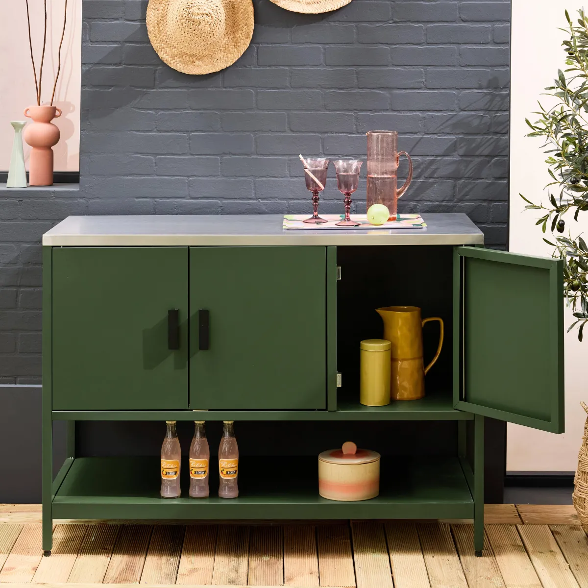 sweeek Modulo cucina da esterno in acciaio 3 ante e 1 ripiano, 120cm