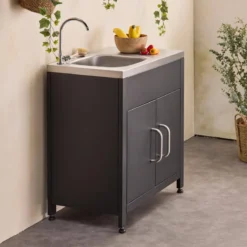 sweeek Modulo cucina da esterno in acciaio con lavello, 80cm