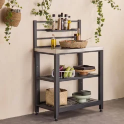 sweeek Modulo cucina da esterno in acciaio 2 ripiani, 80cm