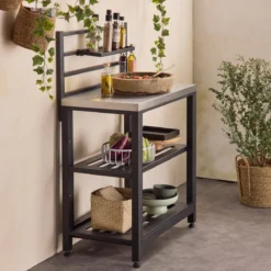 sweeek Modulo cucina da esterno in acciaio 2 ripiani, 80cm