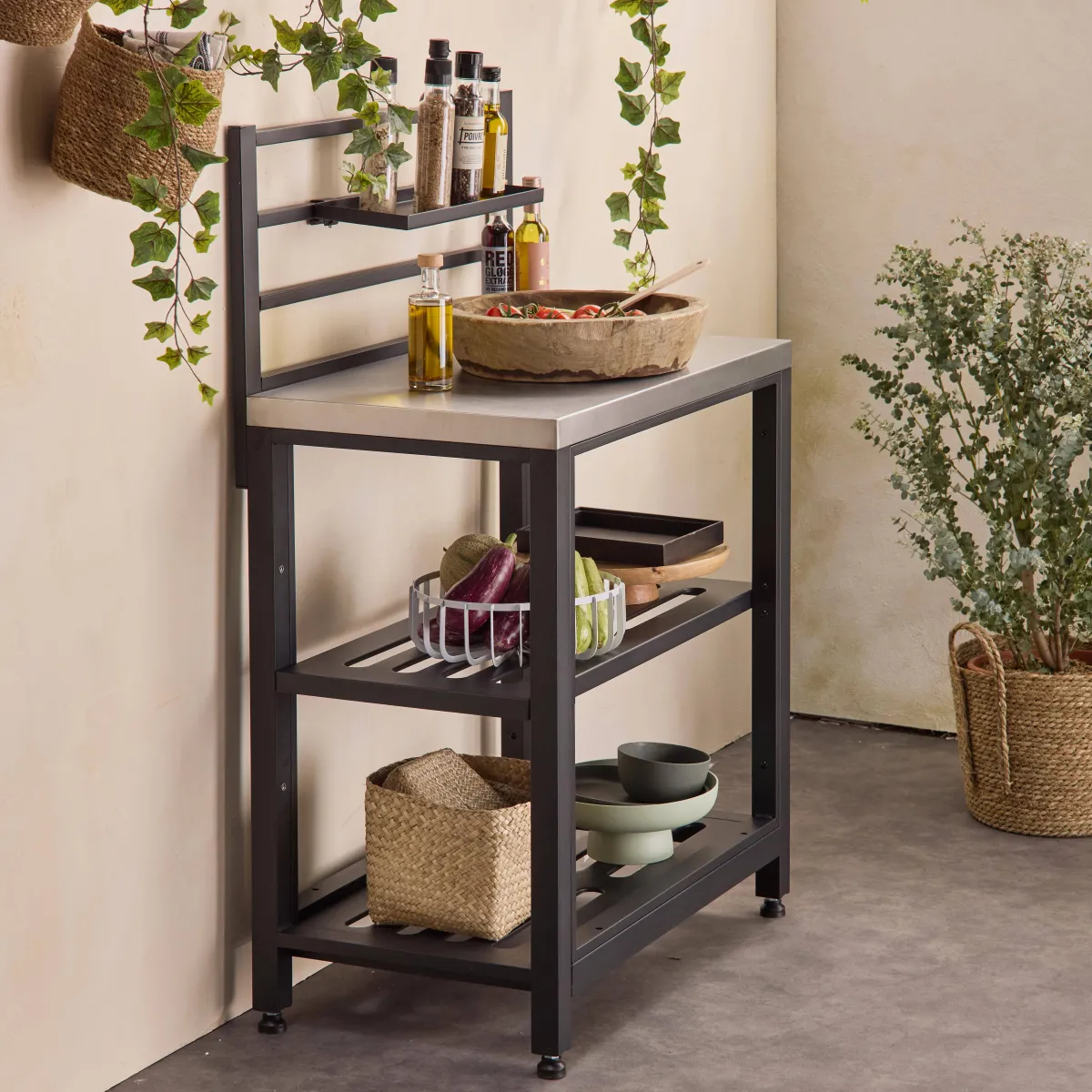 sweeek Modulo cucina da esterno in acciaio 2 ripiani, 80cm