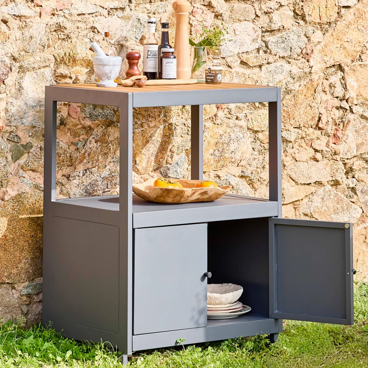 sweeek Modulo cucina da esterno in alluminio e polywood a 2 ante