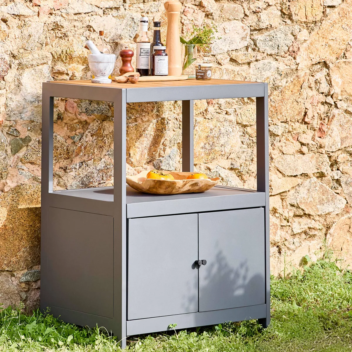 sweeek Modulo cucina da esterno in alluminio e polywood a 2 ante