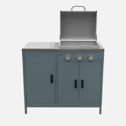 Modulo cucina da esterno in metallo con barbecue a gas a 3 bruciatori
