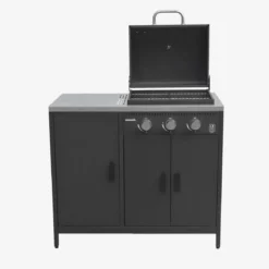Modulo cucina da esterno in metallo con barbecue a gas a 3 bruciatori