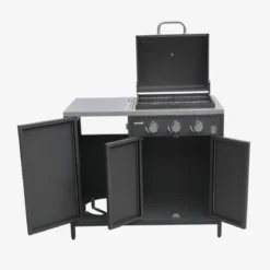 Modulo cucina da esterno in metallo con barbecue a gas a 3 bruciatori