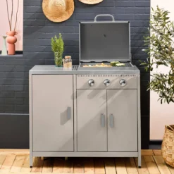 Modulo cucina da esterno in metallo con barbecue a gas a 3 bruciatori