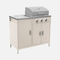 Modulo cucina da esterno in metallo con barbecue a gas a 3 bruciatori