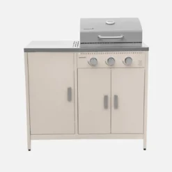 Modulo cucina da esterno in metallo con barbecue a gas a 3 bruciatori