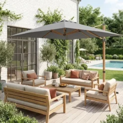 sweeek Ombrellone rettangolare asta effetto legno, 3x4m