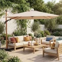 sweeek Ombrellone rettangolare asta effetto legno, 3x4m