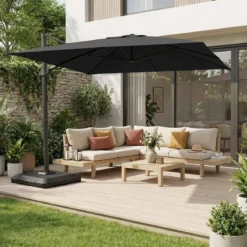 Ombrellone rettangolare eccentrico, 3x4m + copertura + base 98x98cm