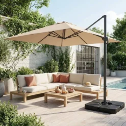 sweeek Ombrellone rettangolare eccentrico, 3x4m + piastre di zavorra 50x50cm