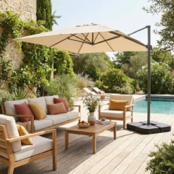 sweeek Ombrellone rettangolare eccentrico, 3x4m + base 50x50cm