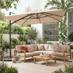 sweeek Ombrellone rettangolare eccentrico, 3x4m + copertura + base 98x98cm