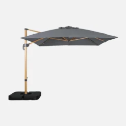 sweeek Ombrellone rettangolare eccentrico asta effetto legno, 3x4m + base 50x50cm