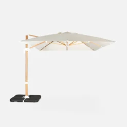 sweeek Ombrellone rettangolare eccentrico asta effetto legno, 3x4m + base 50x50cm