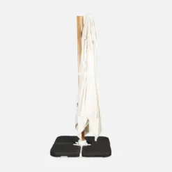 sweeek Ombrellone rettangolare eccentrico asta effetto legno, 3x4m + base 50x50cm
