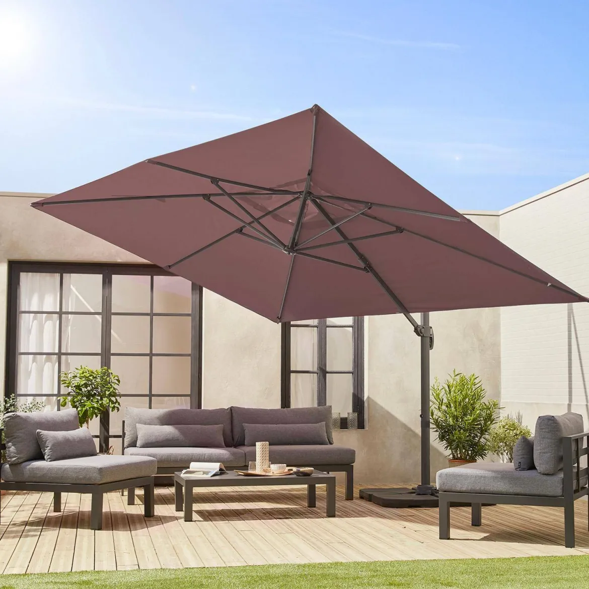Ombrellone rettangolare, 3x4m + base