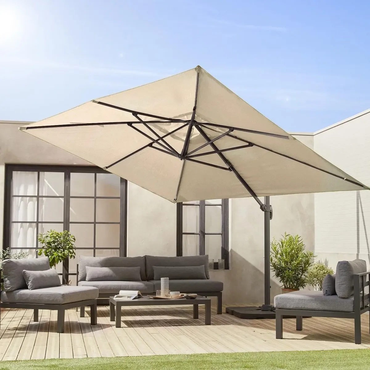 sweeek Ombrellone rettangolare, 3x4m + base